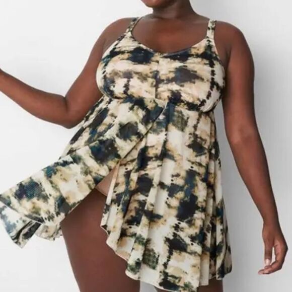 NWT Cacique Mesh Flyaway No-Wire Swim Dress Size 32 - Picture 1 of 11